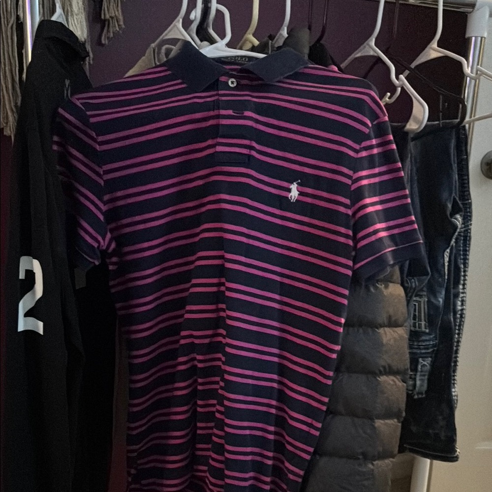 Polo by Ralph Lauren Men's Striped Shirt - Navy and Pink